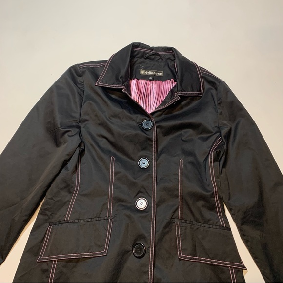 Dollhouse Women's Long Pea coat Black Pink Lining Small Y2K Button Up - Picture 3 of 10